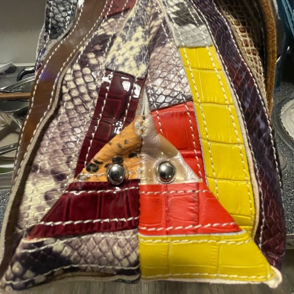 Multicolor 100% Genuine Cow, Leather Patchwork Tote Bag - Picture 4 of 15